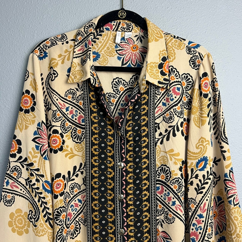 Cato Paisley Floral Tie Front Blouse Top Button Down Long Sleeve 14/16W Career - Picture 2 of 10